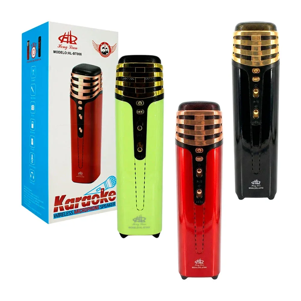 Micrófono karaoke inalámbrico / bocina, fm, usb, tf + aux hl-bt006