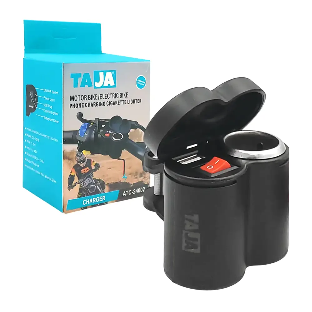 Adaptador cargador-encendedor para motocicleta, entrada plug y usb / atc-24002