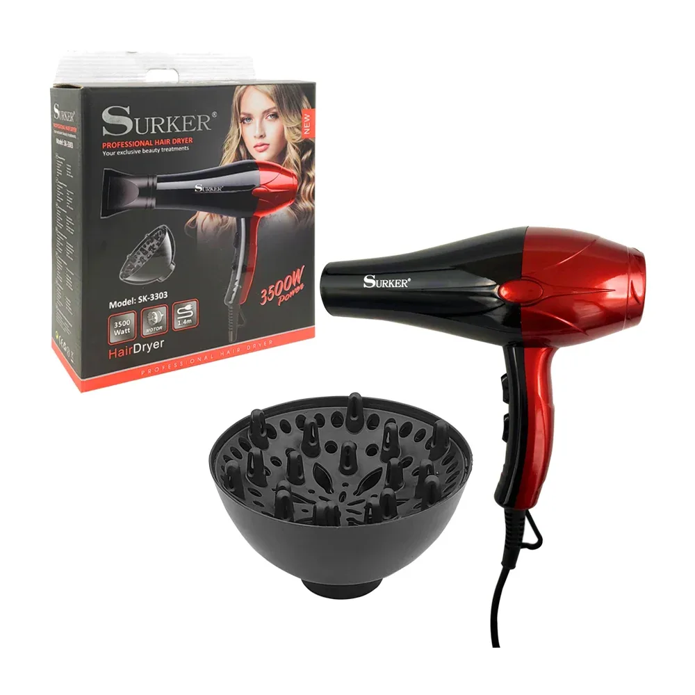Secadora surker con 2 cabezales intercambiables para el cabello, 3500w / sk-3303