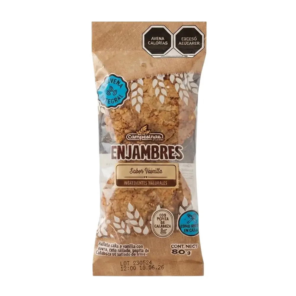 Galletas enjambres campesinas sabor vainilla con avena, coco + cereales, 80g / 016642