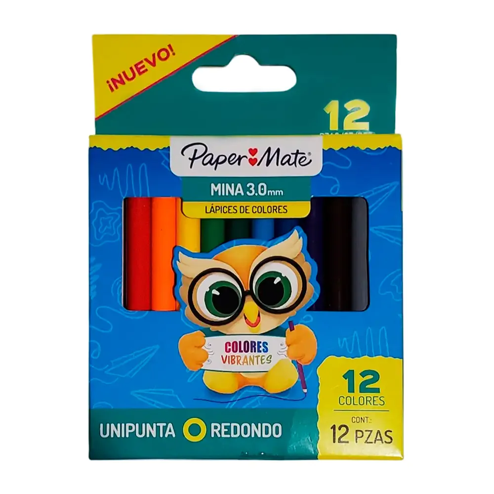 Caja con 12 lápices de colores redondos paper mate, variedad de colores