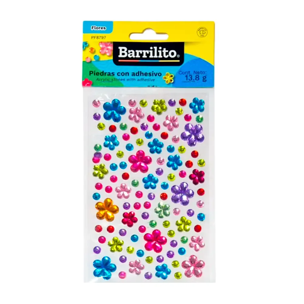 Planilla barrilito con 13.8g de flores adhesivas para decorar, variedad de tamaños y colores