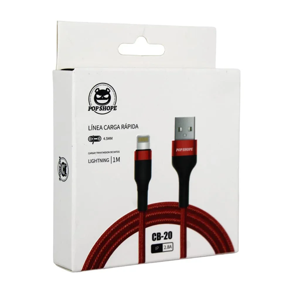 Cable de carga rápida con entrada usb a lightning, 1m, 2.8a, 4.5mm, variedad de colores / cb-20