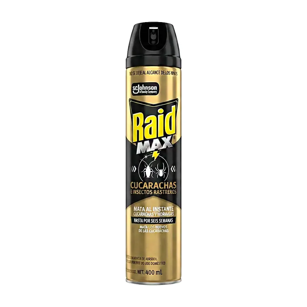 1pza raid max insecticida en aerosol contra cucarachas y animales rastreros, 400ml / raidmax
