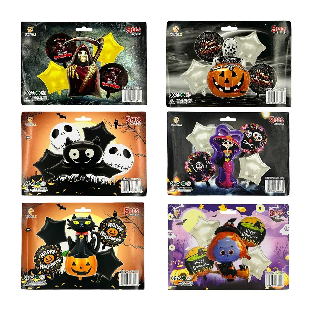 Set 5 globos con temática de halloween o día de muertos, variedad de diseños / su-233 / su-225