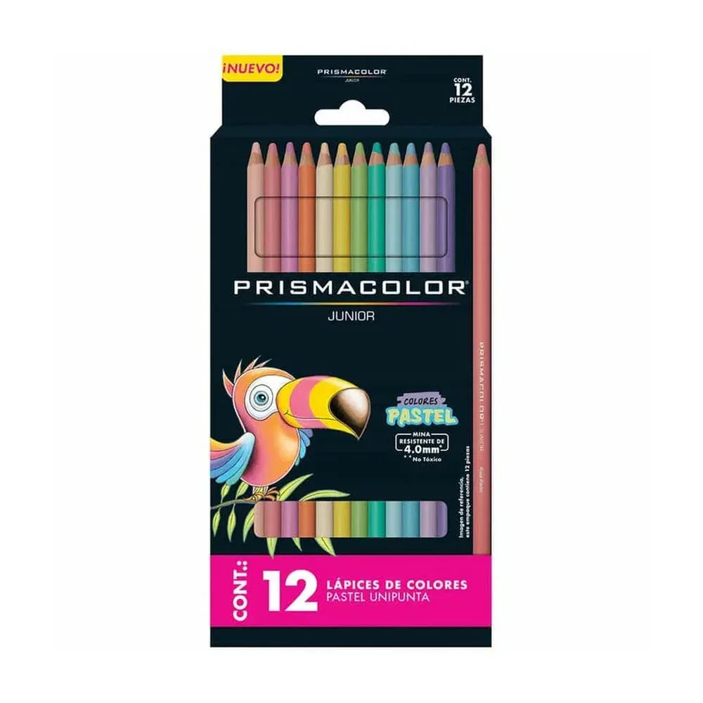 Caja con 12 lápices de colores pastel prismacolor junior con punta de 4.0mm / 014730