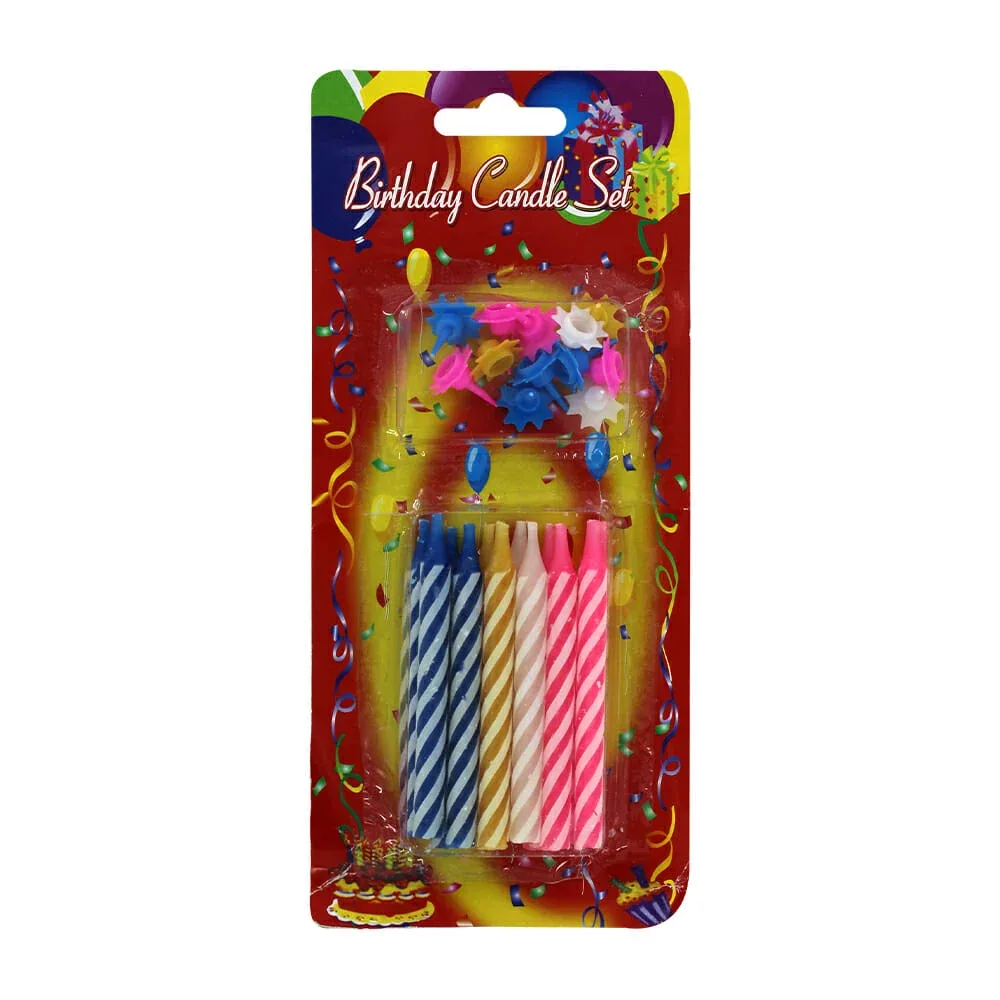 Blíster de 12 velas con base para pastel cumpleaños, variedad de colores / birthday candle set / pt9987 / 871279