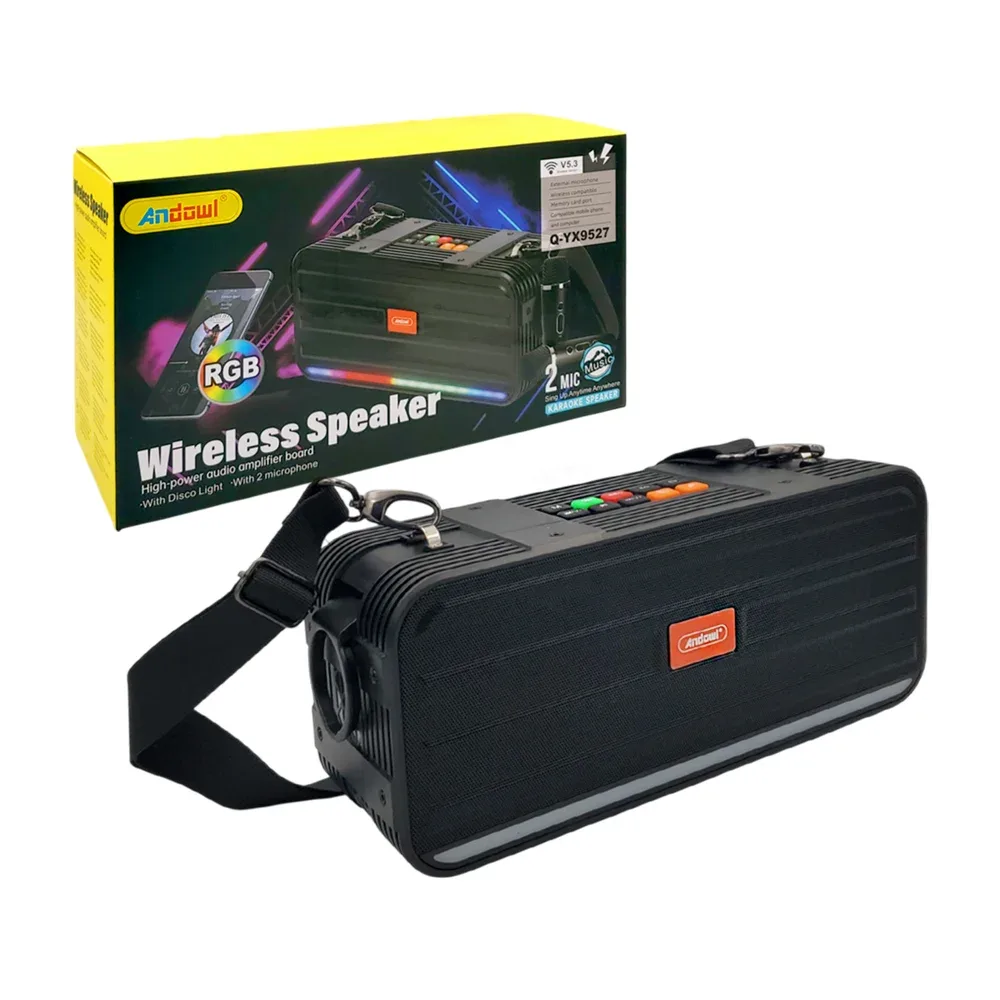 Bocina karaoke con luz rgb, inalámbrica, recargable + microfonos, surtido
