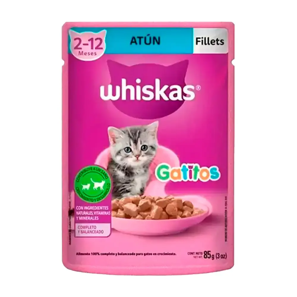 1pza alimento húmedo whiskas para gatitos fillets sabor atún, 85g / 5858