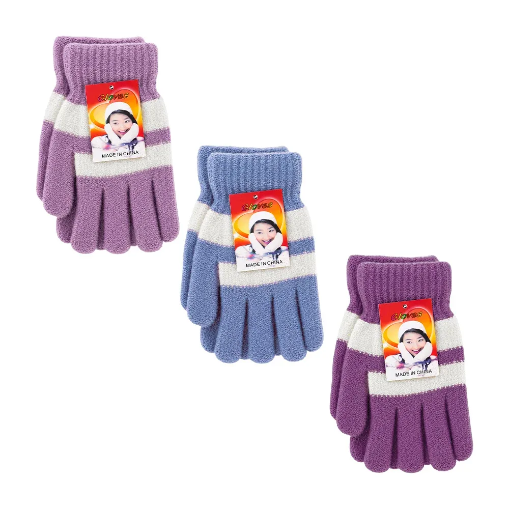 Par de guantes afelpados de tejido gloves con diseño de rayas, variedad de colores / q-3-26 / q-3-27