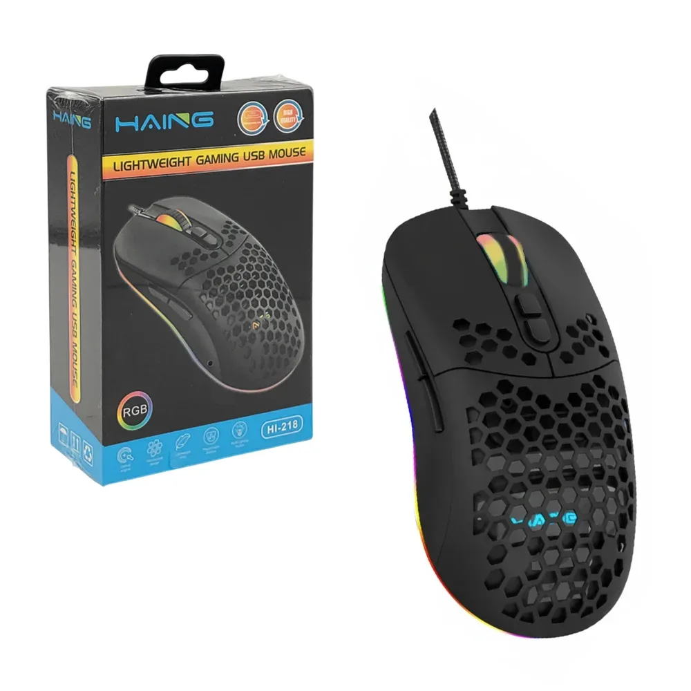 Mouse alámbrico óptico usb + diseño con luces rgb / lightweight gaming usb mouse / hi-218