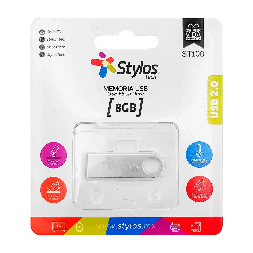 Memoria usb metálica de 8gb, diseño liso, orificio para colgar / st100