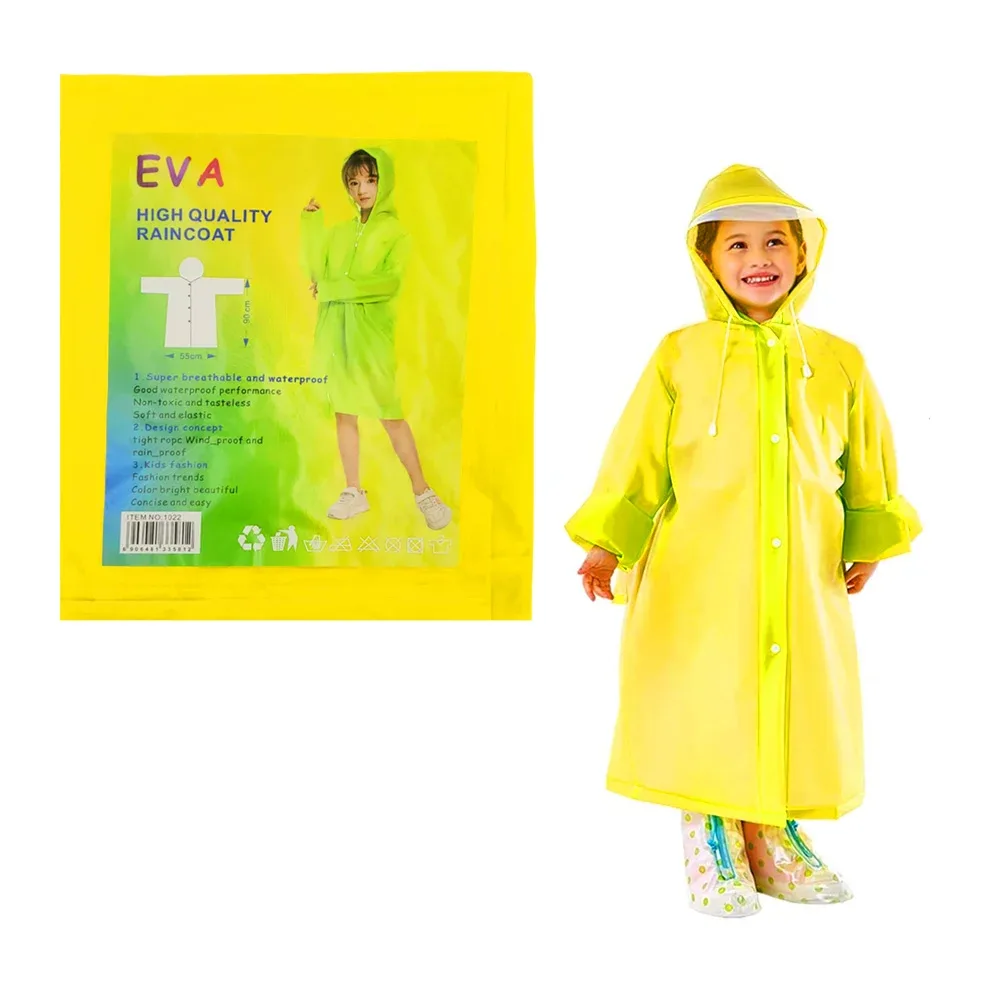 Impermeable infantil de plástico tipo poncho, holgado con botones y capucha ajustable, 55x90cm, variedad de colores
