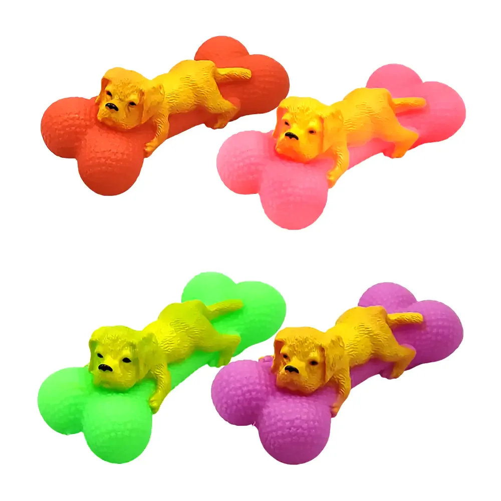 Juguete chillón en forma de hueso con textura suave y perrito acostado / 73920