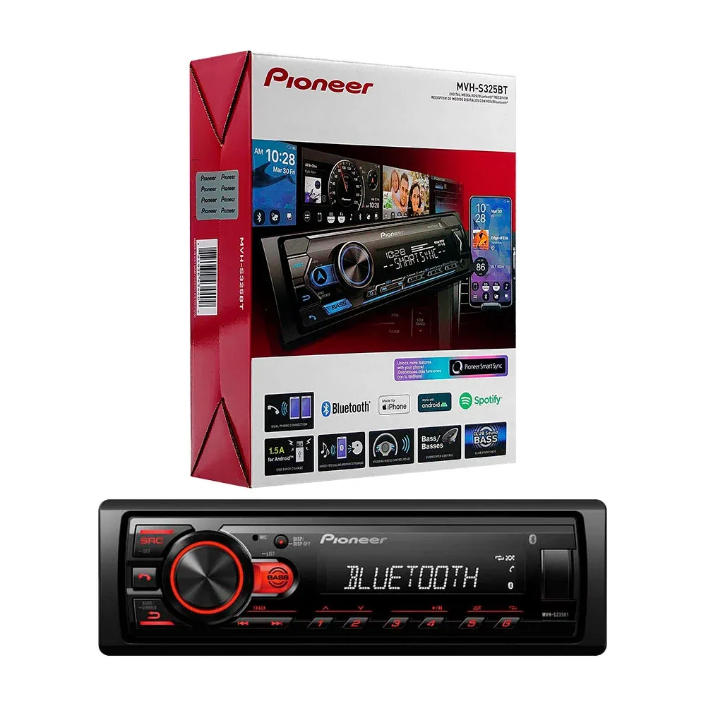 Autoestéreo pioneer, conexión dual, multifuncional + aplicación / mvh-s325bt
