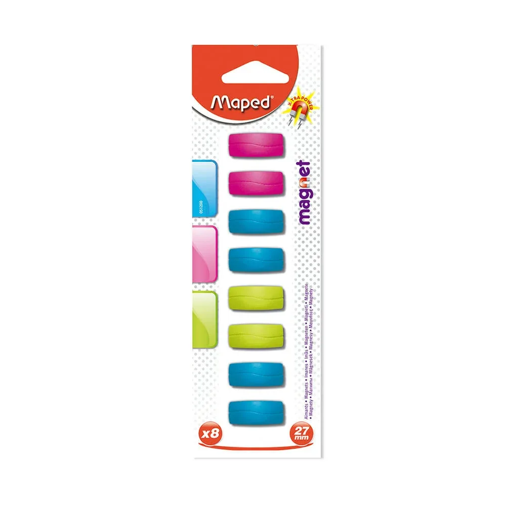 Blíster con 8 imanes sujetadores rectangulares maped 27mm, variedad de colores / 051200