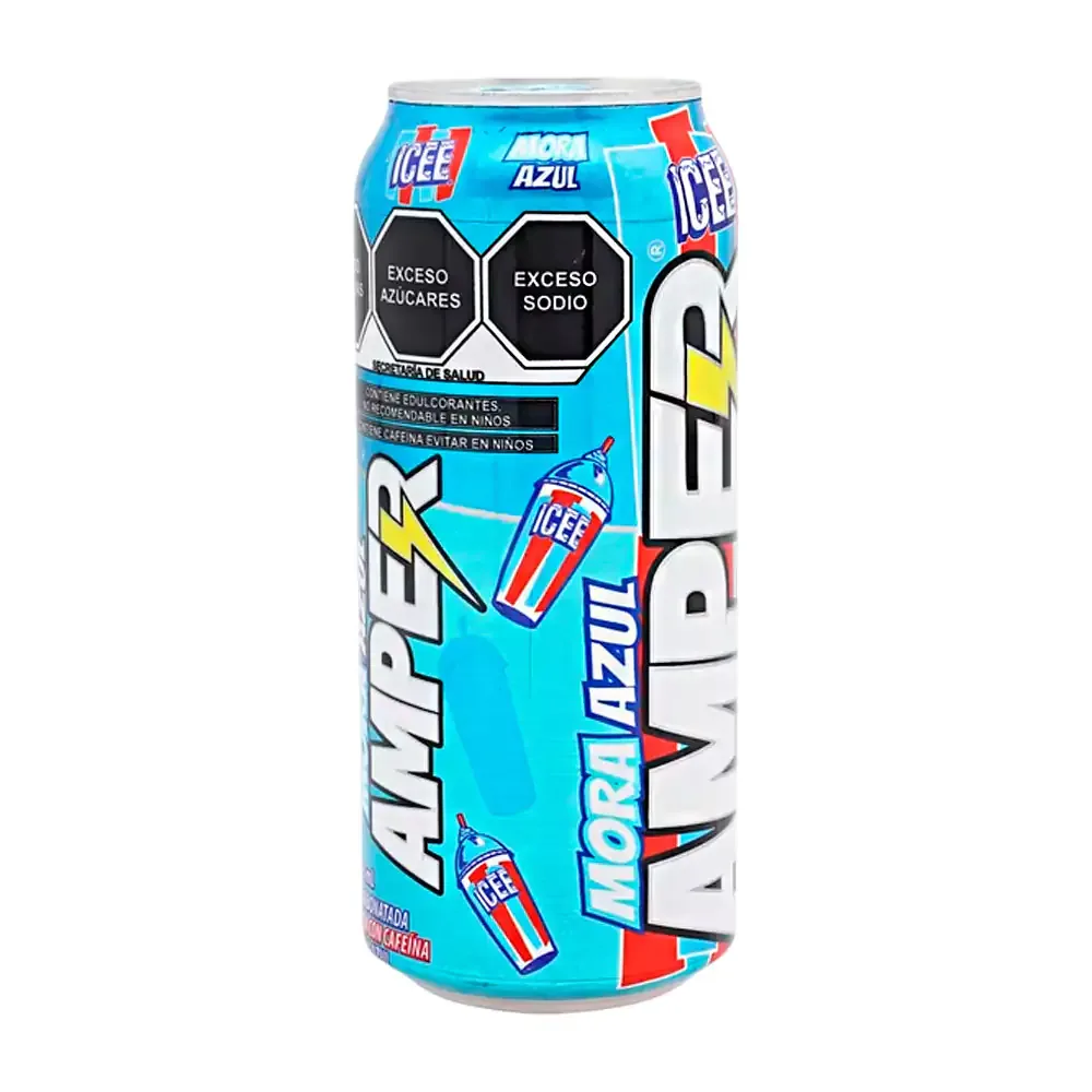 Bebida energética amper ice mora azul carbonatada con cafeína, 473ml / 511797