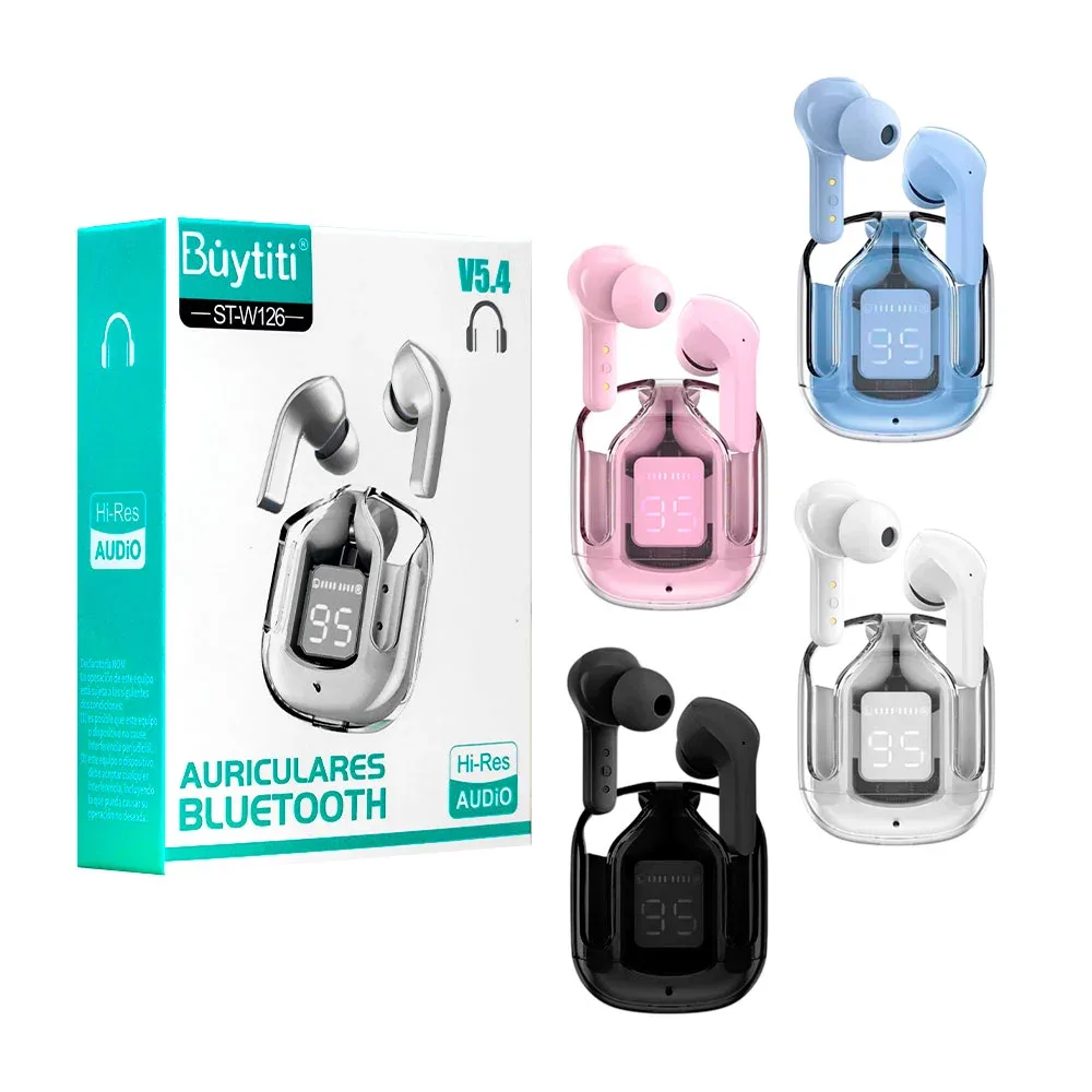 Audífonos inalámbricos bluetooth buytiti con estuche de carga transparente