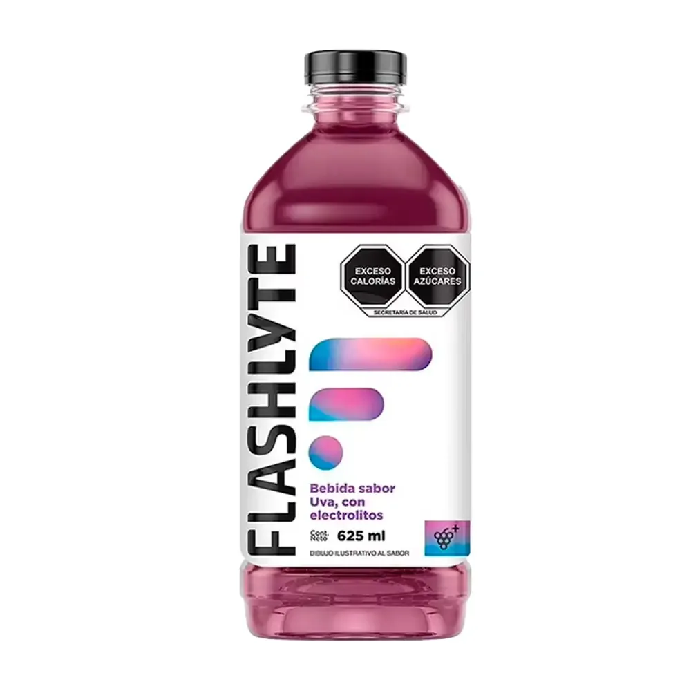 Bebida con electrólitos flashlyte, sabor uva, 625ml / flash.u