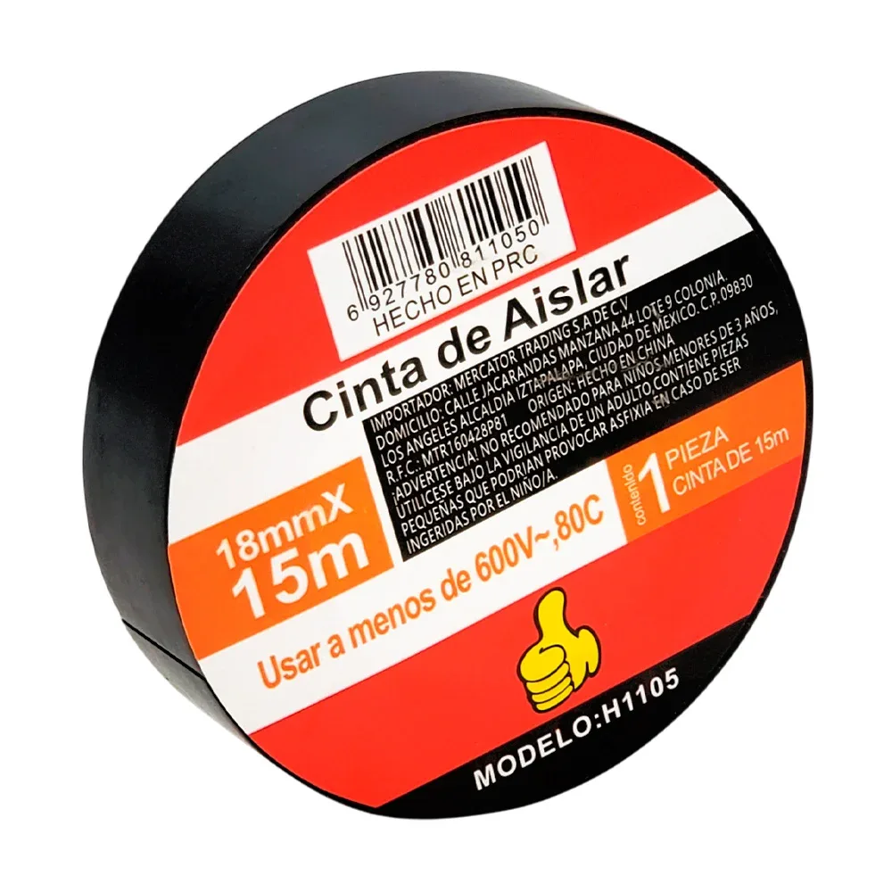 1pza Cinta negra aislante 18mmx15m / h1105 / 3334-1