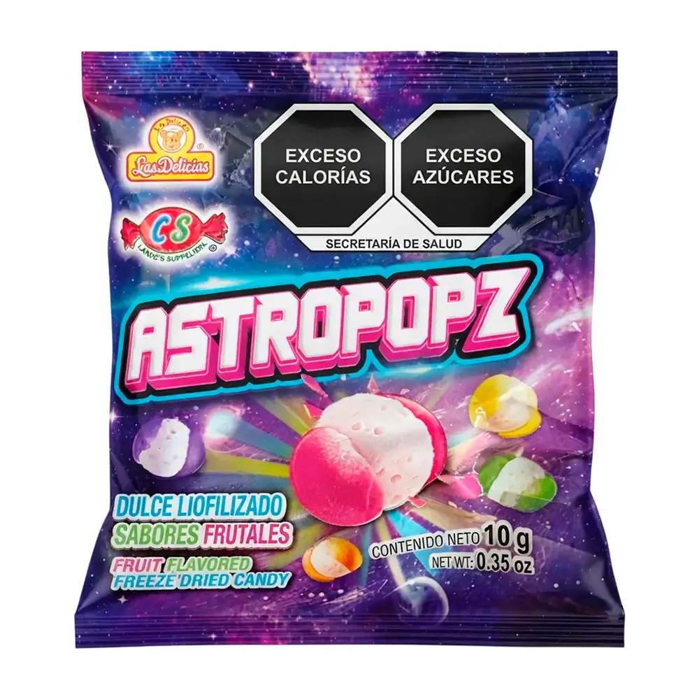1pza Sobre astropopz las delicias dulce liofilizado sabores frutales 10g / 129014