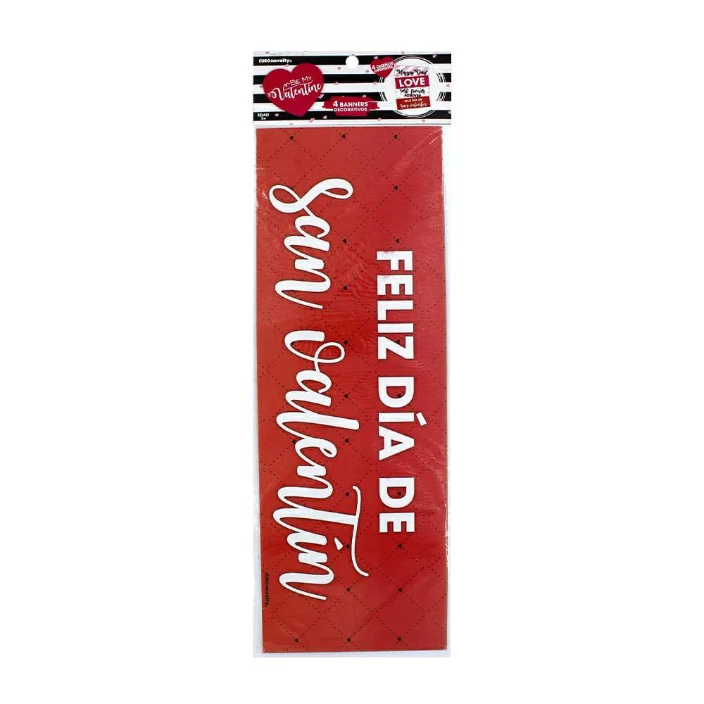 Paquete de 4 banners euro novelty rectangulares con temática de san valentín, variedad de diseños / debfsv4