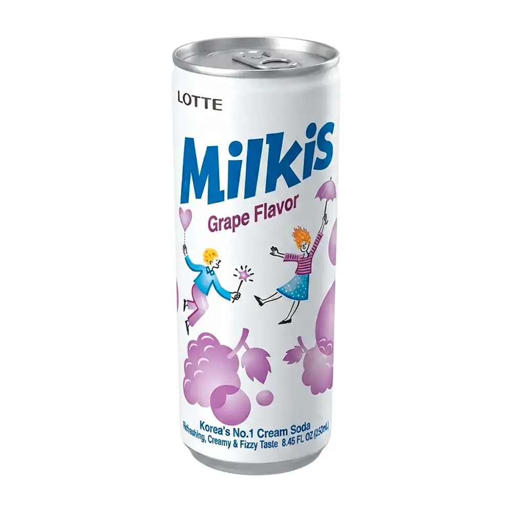 Bebida coreana en lata carbonatada milkis sabor uva, 250ml