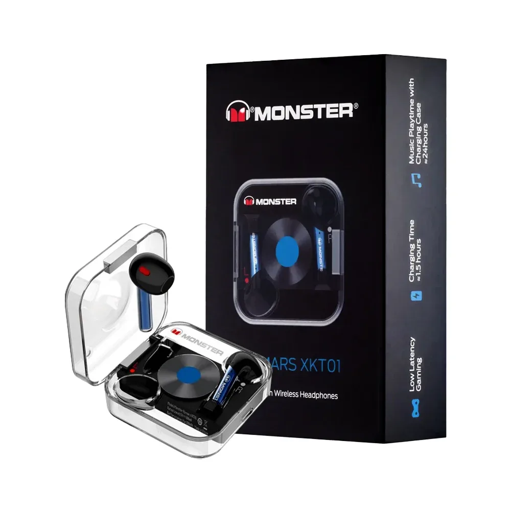 Audífonos bluetooth monster game con estuche de carga cuadrado transparente diseño pequeño, variedad de colores / airmars xkt01