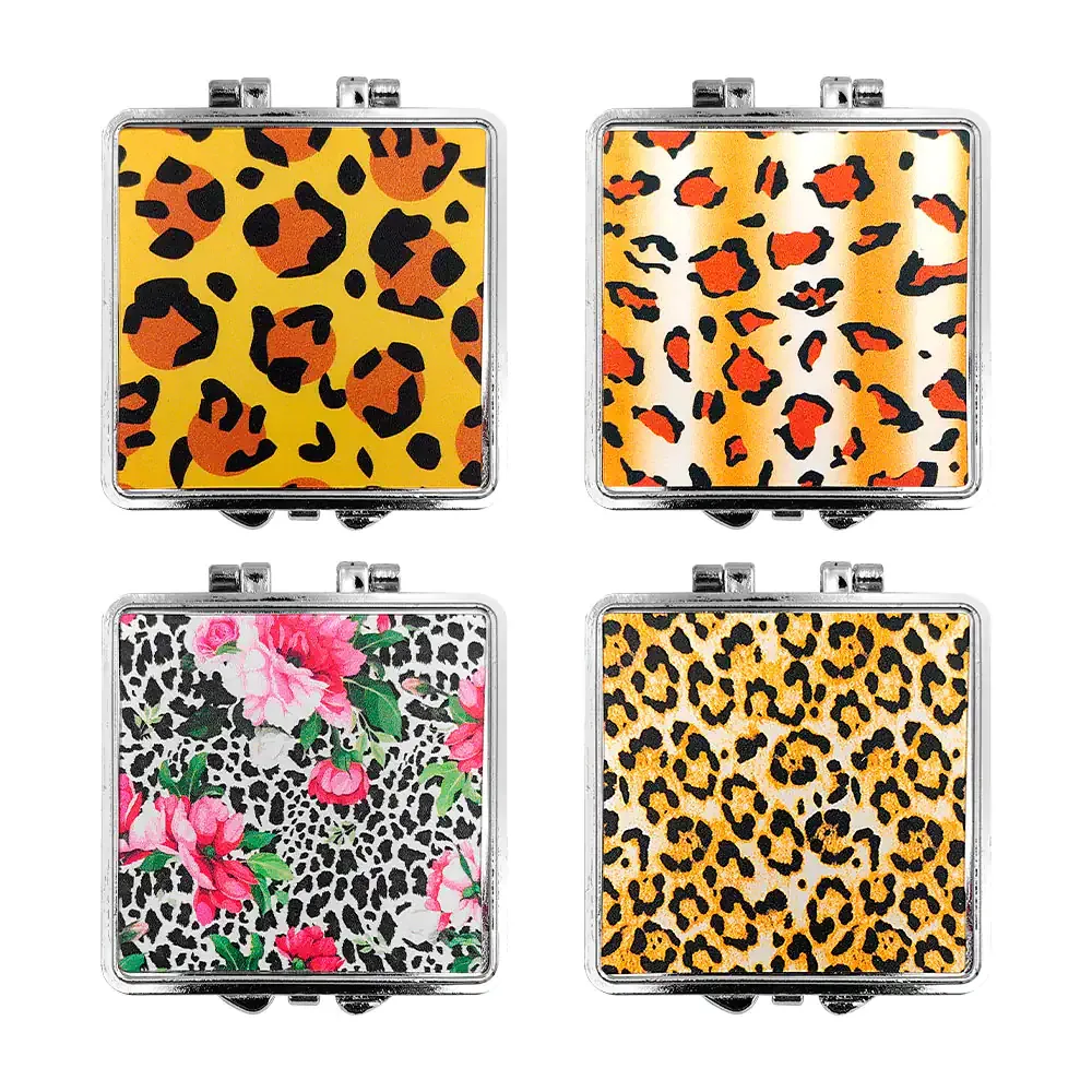 1pza Espejo c&j flori cuadrado de doble vista con estampado de leopardo, 6x6cm