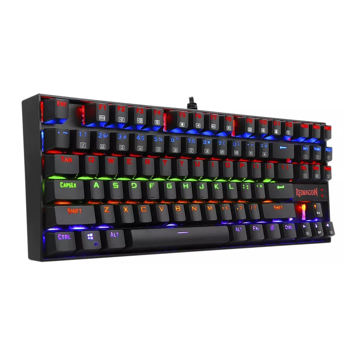 Teclado mecánico alámbrico gamer kumara black rainbow redragon con luces rgb y 88 teclas / k552-kr-sp