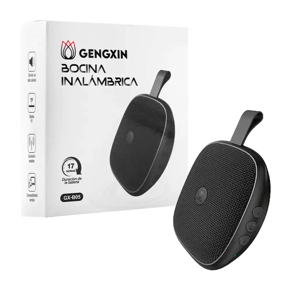 Bocina inalámbrica gengxin pequeña cuadrada en color nego con asa / gx-b05