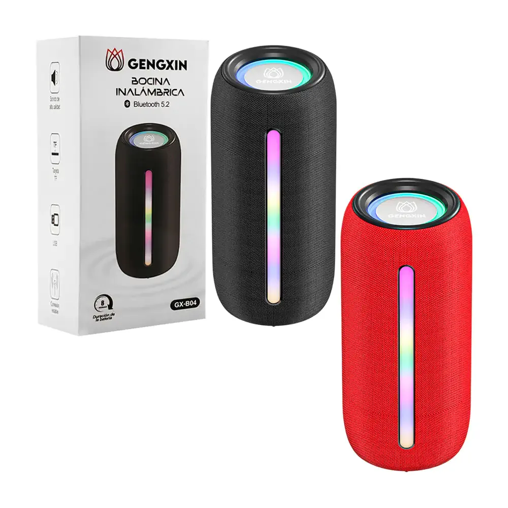 Bocina bluetooth gengxin cilíndrica en color nego con iluminación rgb / gx-b04
