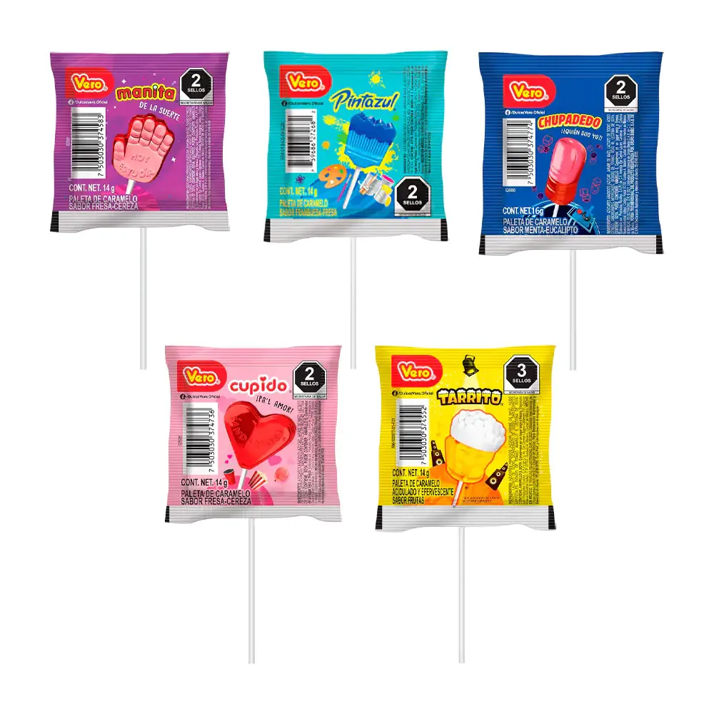 1pza paleta de caramelo vero, variedad de sabores y formas, 14g / 374552