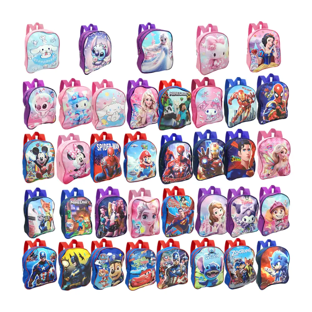 Mochila infantil de 1 compartimento con estampado de personajes animados, variedad
