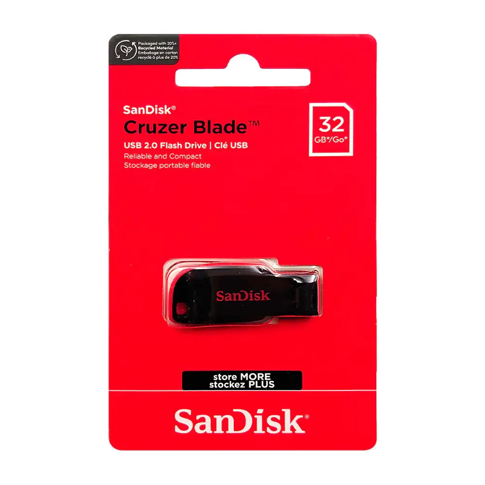 Memoria usb 2.0 flash drive sandisk cruzer blade color nergo, capacidad de 32gb