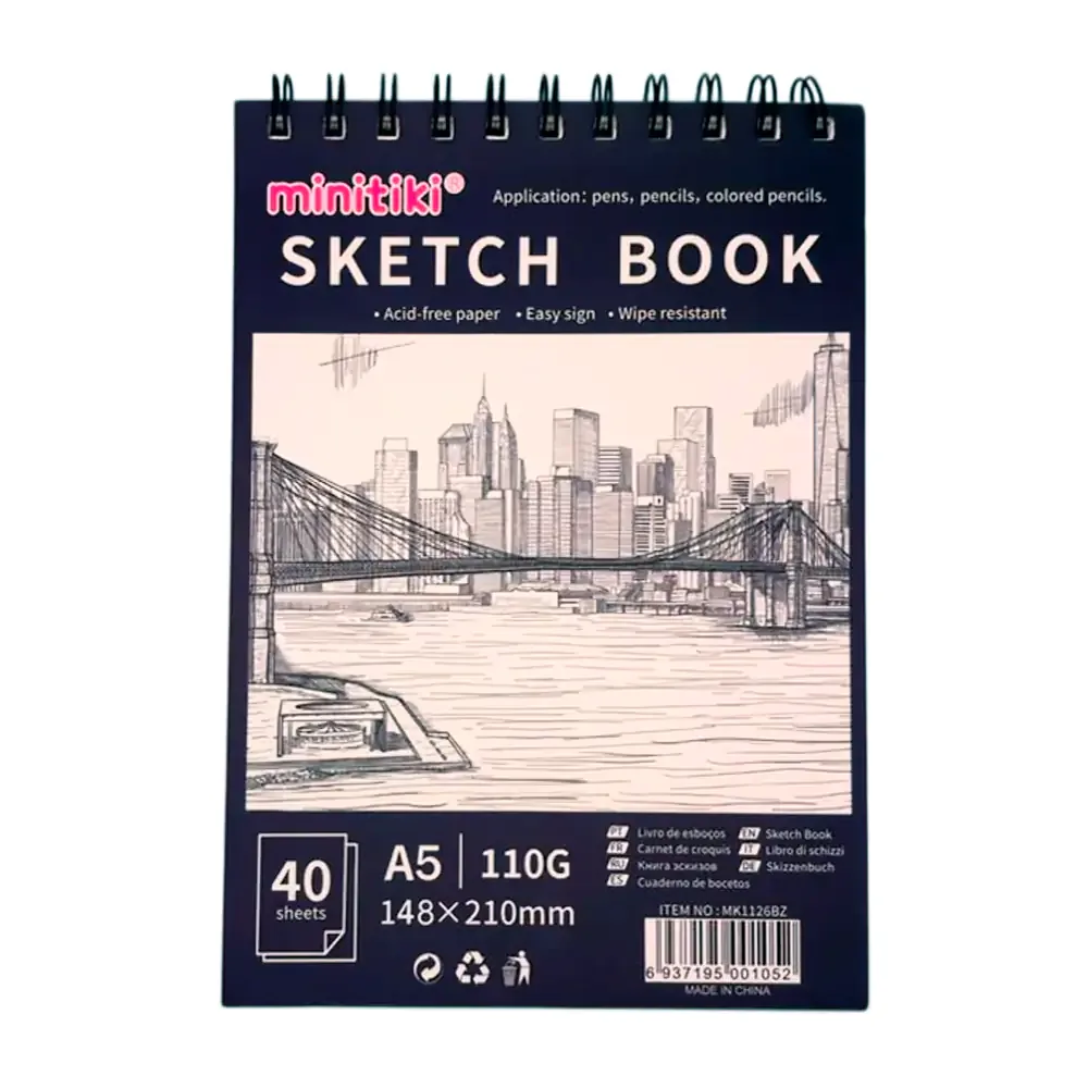 Cuaderno libreta de dibujo minitiki a5 con doble espiral metálico, 110g, 148x210mm