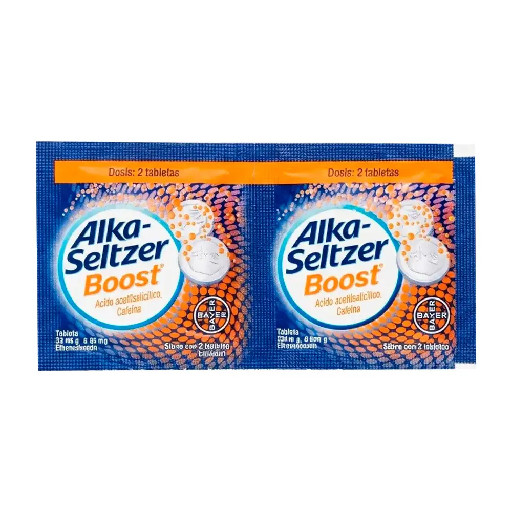Sobre con 2 tabletas efervescentes alkaseltzer boost, 0.500g
