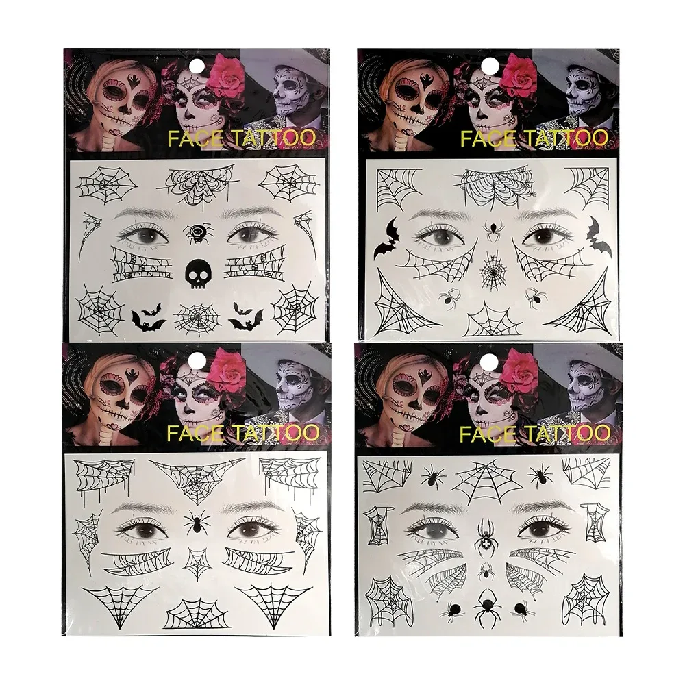 1pza Plantilla de tatuajes temporales faciales con diseño de telarañas, variedad de modelos / face tattoo