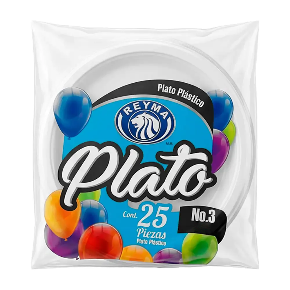 Paquete de 25 platos reyma de plástico #3 / 802019