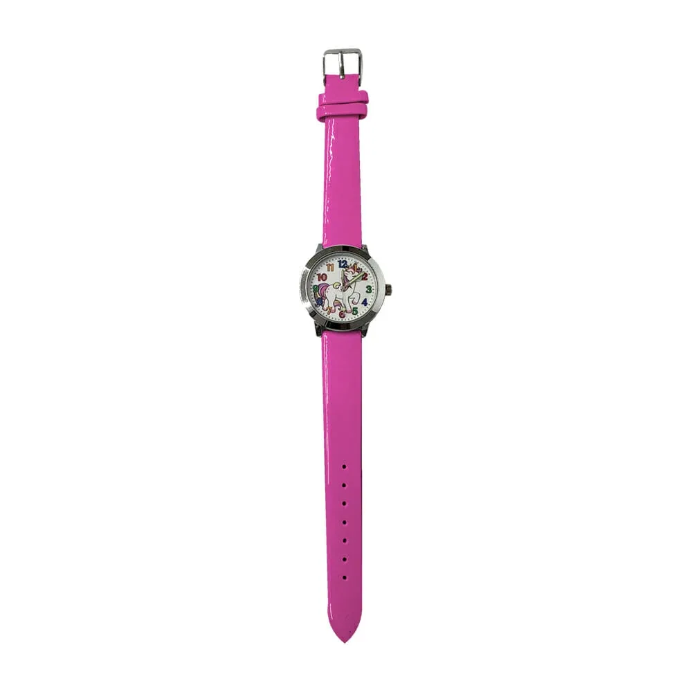 1pza Reloj redondo con correas tipo piel y diseño de unicornio, variedad de colores / sw165