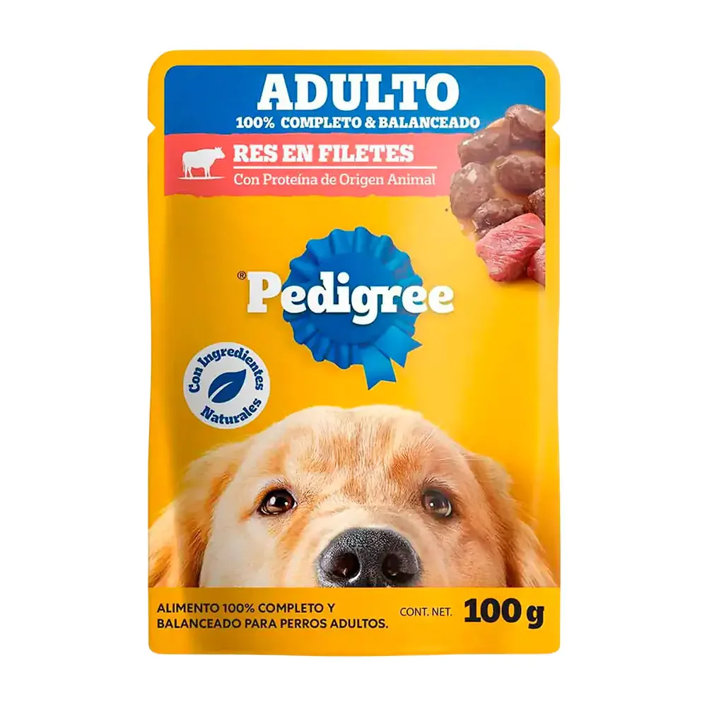 1pza alimento húmedo para perros, sobre pedigree de filetes sabor res, 100g, adultos / pedig