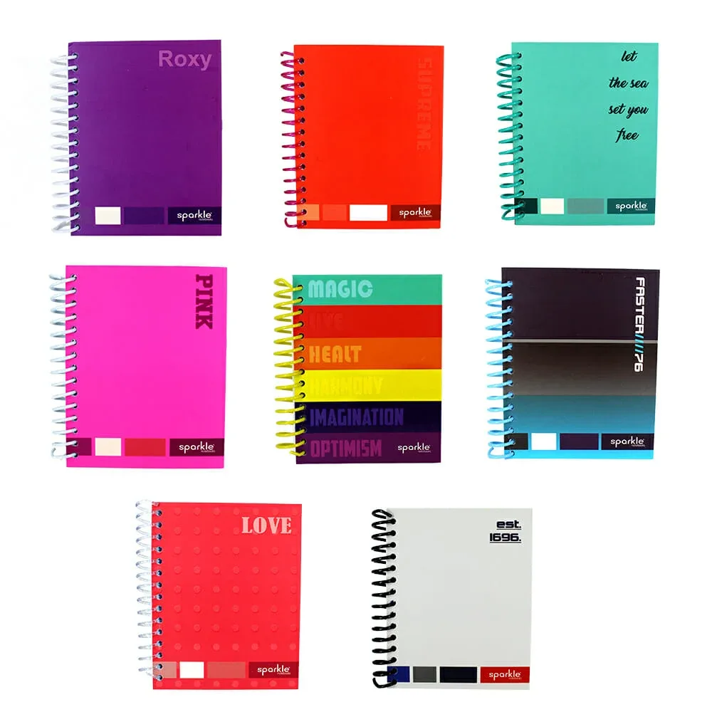 Libreta sparkle pequeña con 100 hojas, espiral sencillo de plástico, variedad de modelos / lpd100hc-p