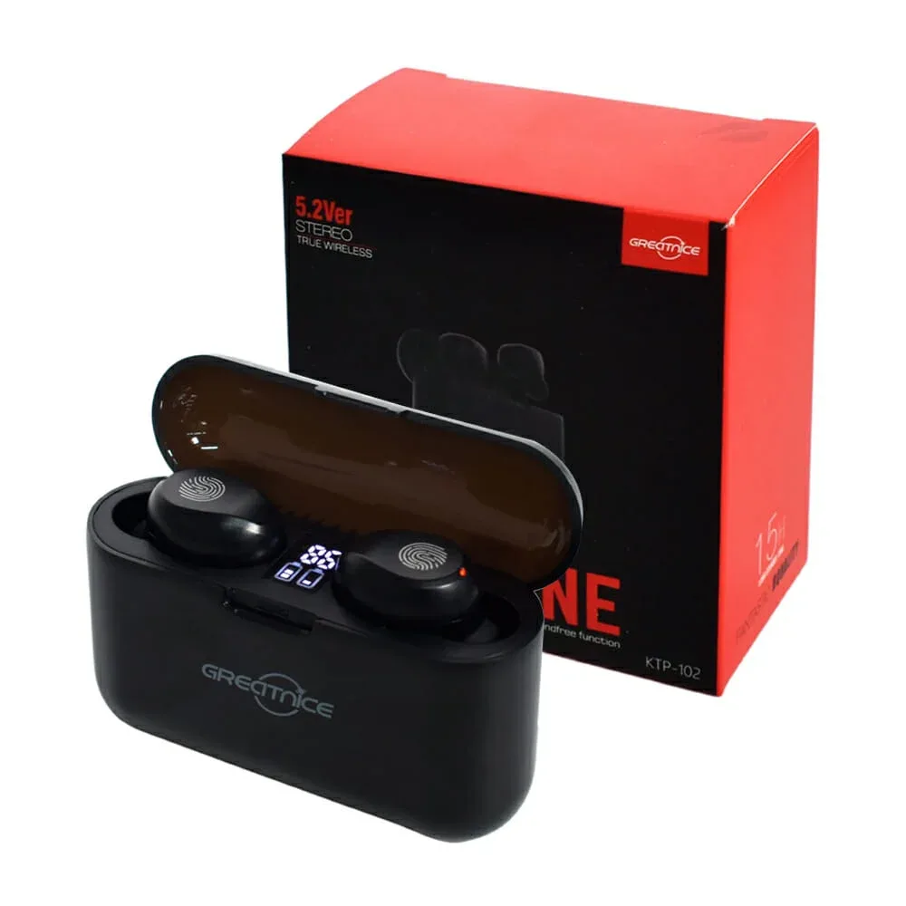 Audífonos inalámbricos bluetooth greatnice color negro con sensor touch y estuche indicador de carga / ktp-102.