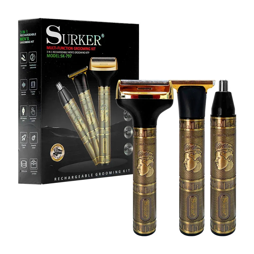 Máquina rasuradora surker 3 en 1 con cabezales intercambiables, 600mah / sk-797