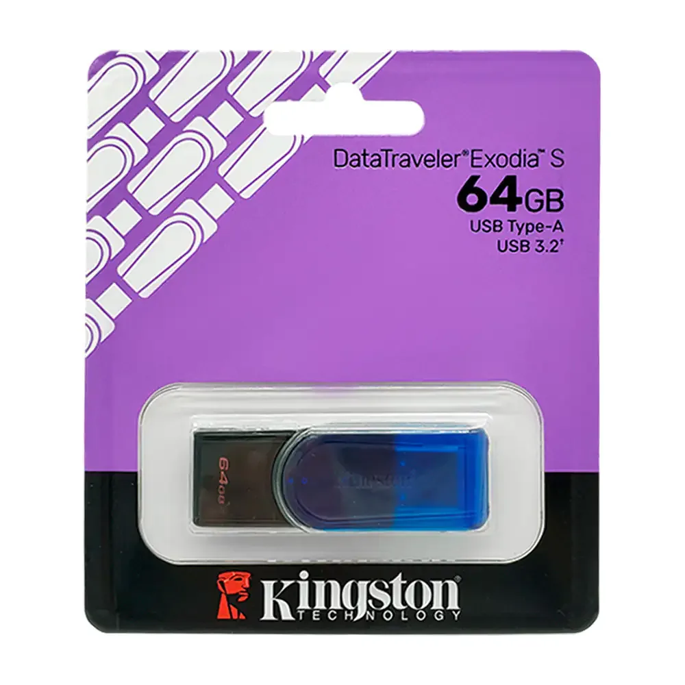 Memoria usb 3.2 data travel exodia s kingston color negro con azul de plástico con capacidad de 64gb