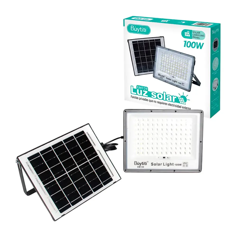 Reflector solar buytiti de 100w recargable con panel solar + control remoto