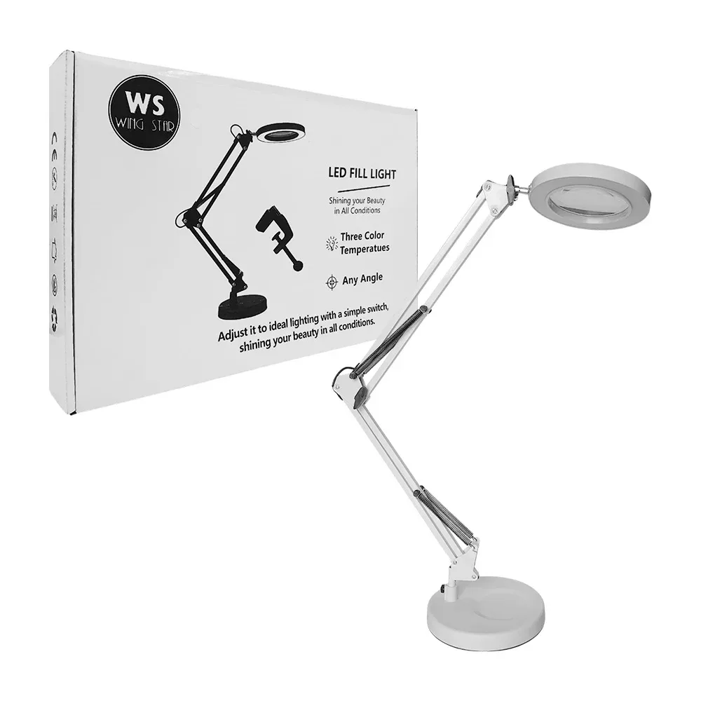 Aro de luz flexible metálico para escritorio, con ajuste de luz, doble base