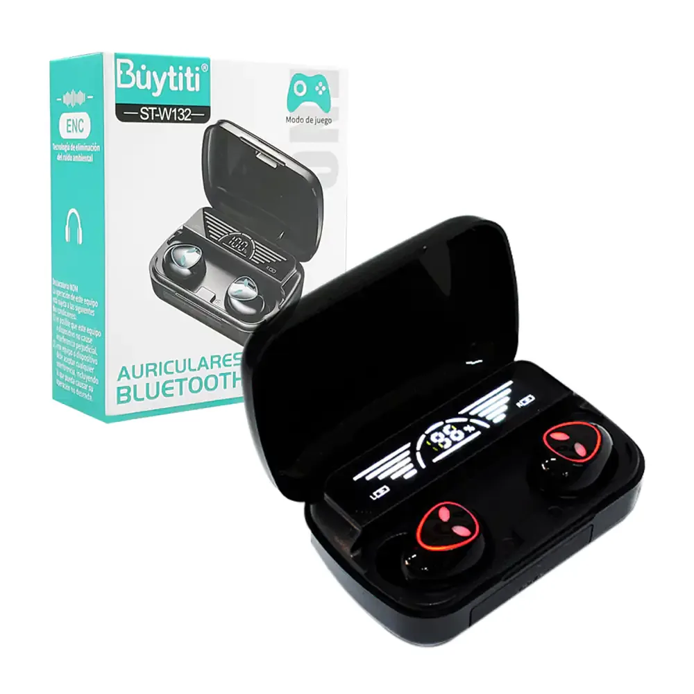 Audífonos inalámbricos buytiti, con diseño de alien rgb y estuche de carga con indicador de batería / st-w132