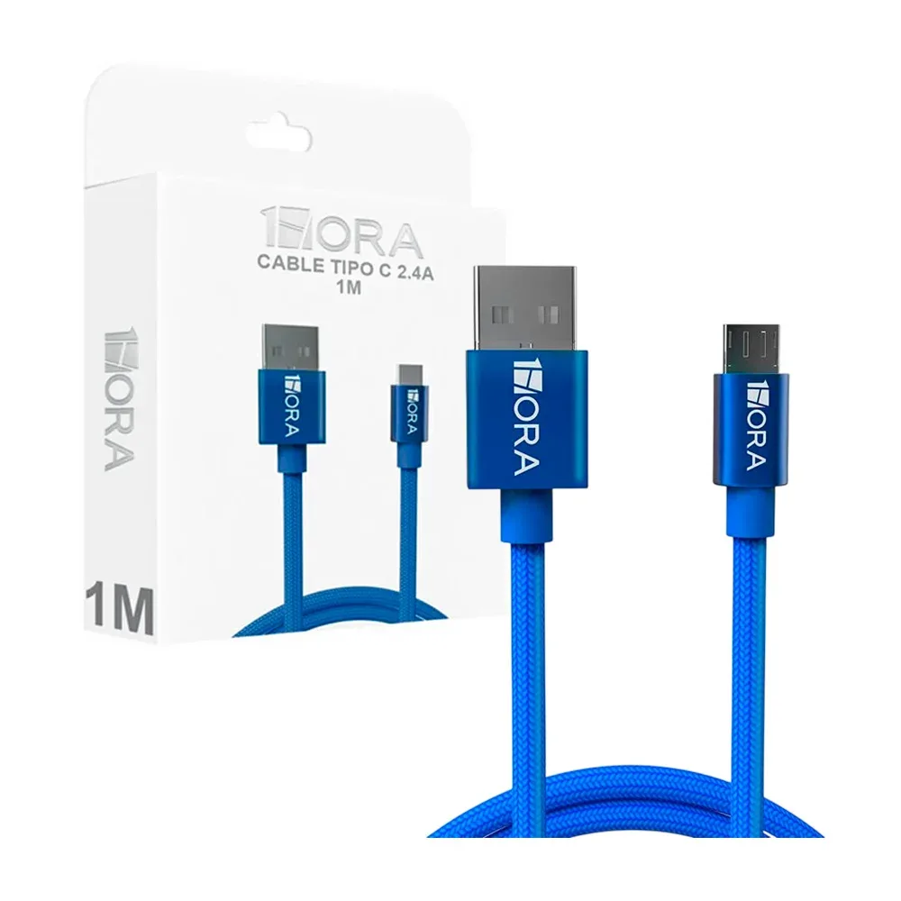 Cable de carga mallado 1hora con entrada usb 2.0 a usb tipo c de 1m / 2.4a / cab249