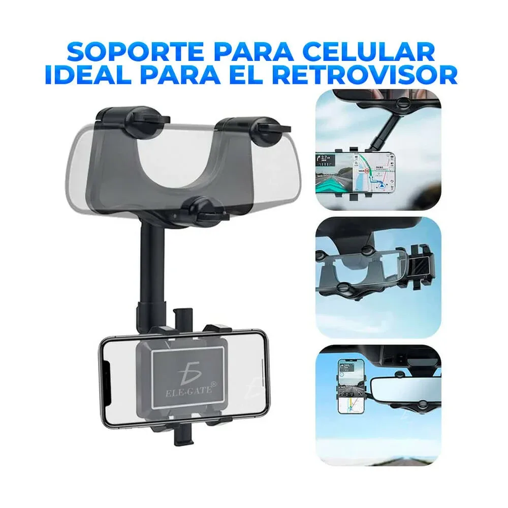 Soporte universal de celular con brazo sujetador para espejo retrovisor, ajustable y rotable hasta en 90 grados / hold.72